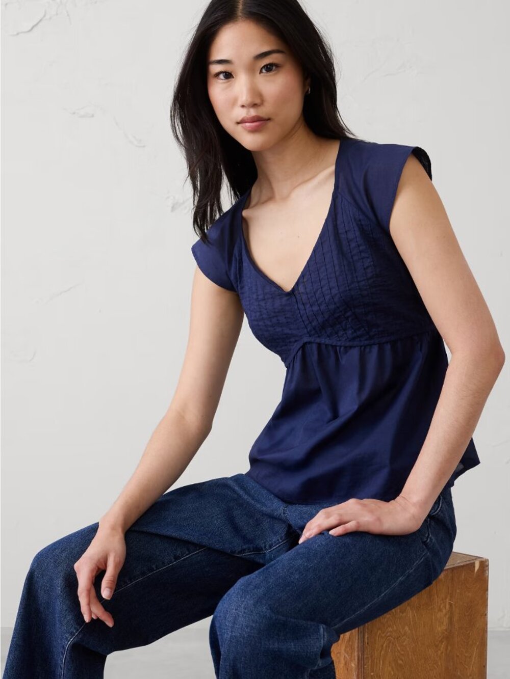 Banana Republic Factory Pintuck Empire Top - Small, Sailor Navy (NWT)